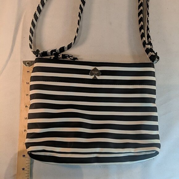 Kate Spade Flatiron Cammy Striped Nylon Shoulder Bag Purse Black White Crossbody - Picture 14 of 16